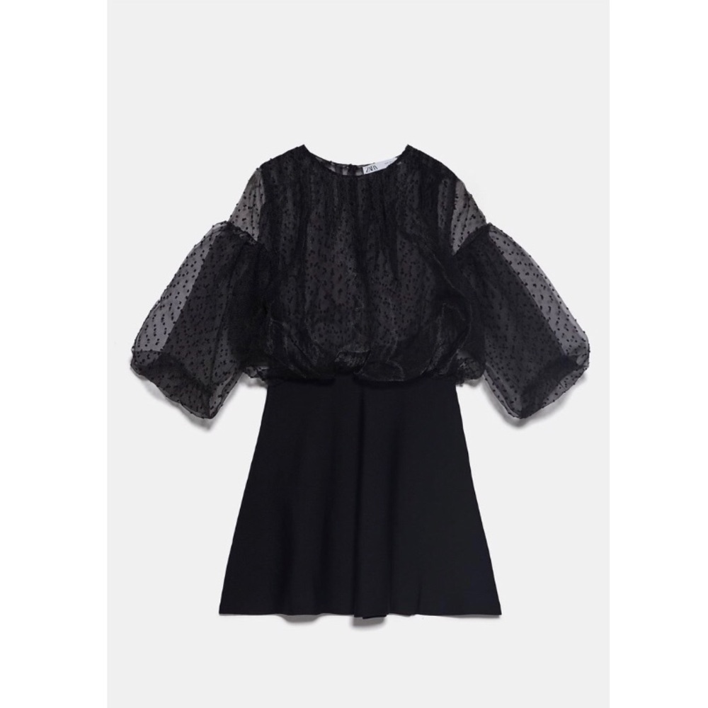 Zara Black Matching Swiss Dot Mini Dress